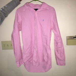 pink polo long sleeve button down